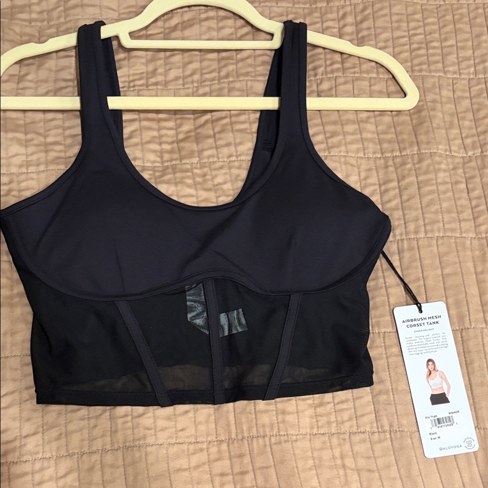 💜 NWT ALO Yoga Black Airbrush Mesh Corset Tank 💜